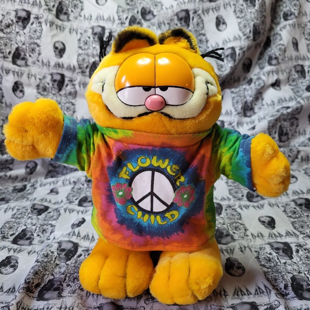 Vintage with tags stuffed Garfield Flower child tie dyed